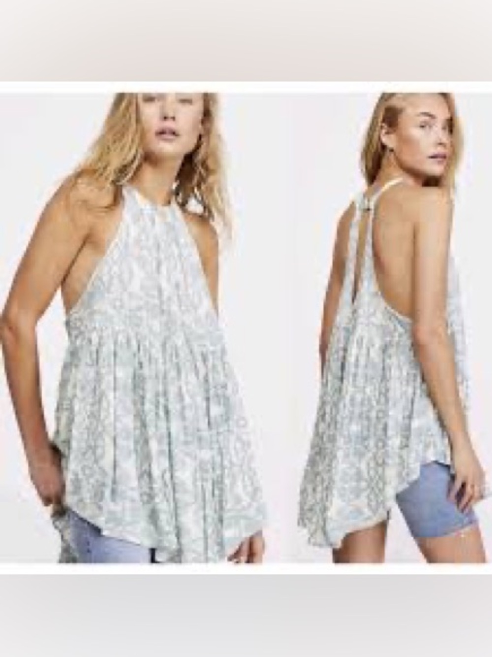 Free People dress/tunic size medium grey, white and yellow